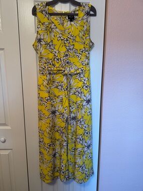 ECI Bright Yellow Floral Sleeveless Jumpsuit with Tie Waist